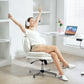 Criss Cross Chair, Armless Wide Office Chair with Leathaire Upholstery, Tilting, No Wheels, White