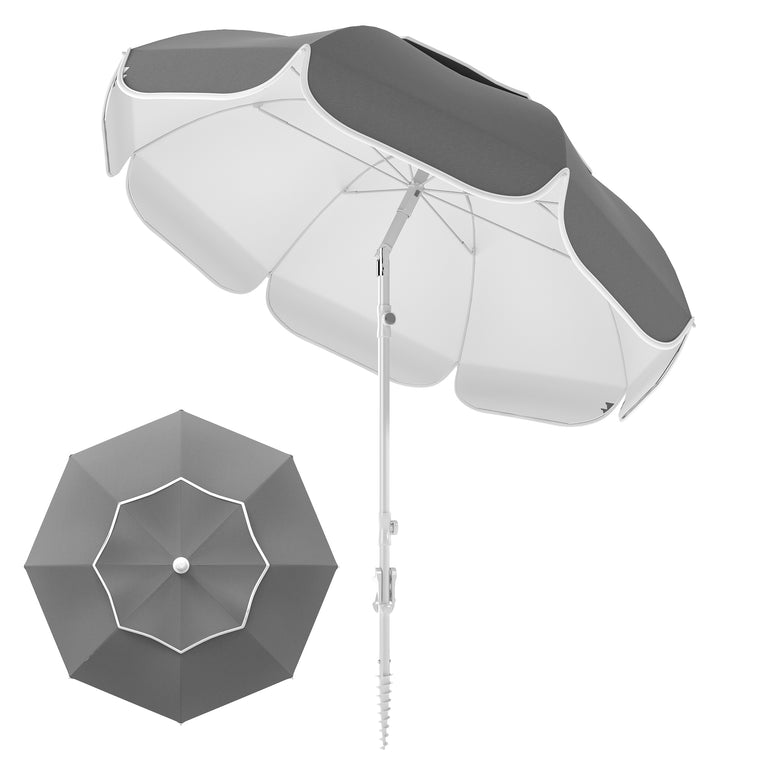 6ft Grey Portable Beach Umbrella with Sand Anchor