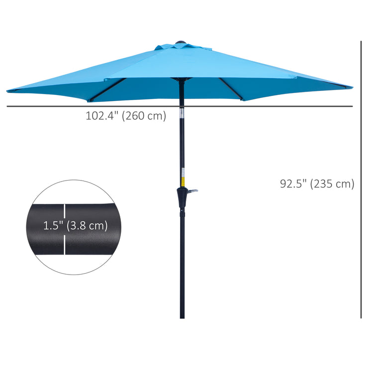 8.5' Blue Round Aluminum Parasol with 6 Ribs & Crank Handle
