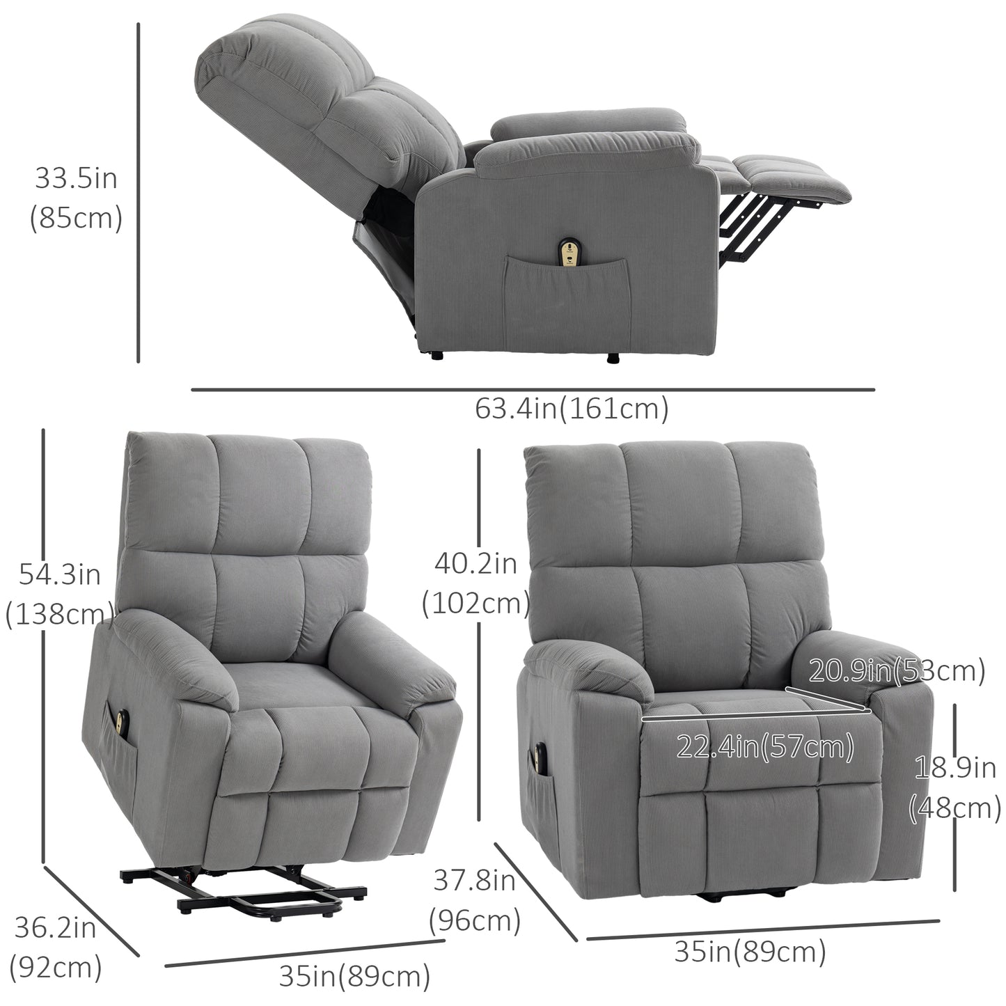 Lift Chair for Seniors, Microfibre Upholstered Electric Recliner Chair with Remote, Quick Assembly, Grey
