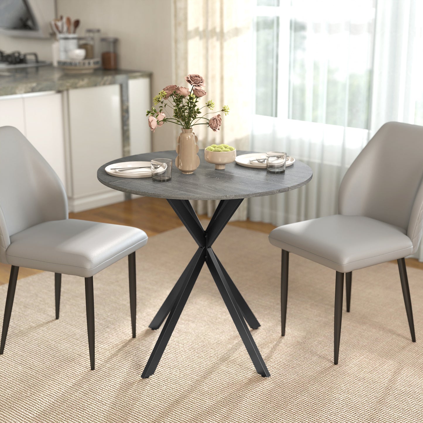 31.5" Industrial Round Dining Table - Distressed Grey