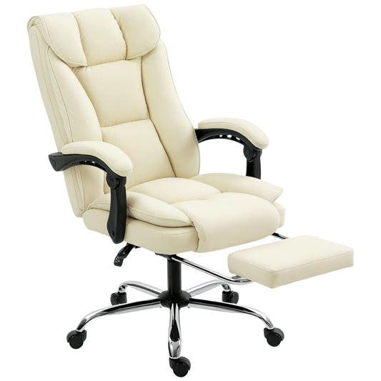 Executive Leather Office Chair with Footrest - Beige