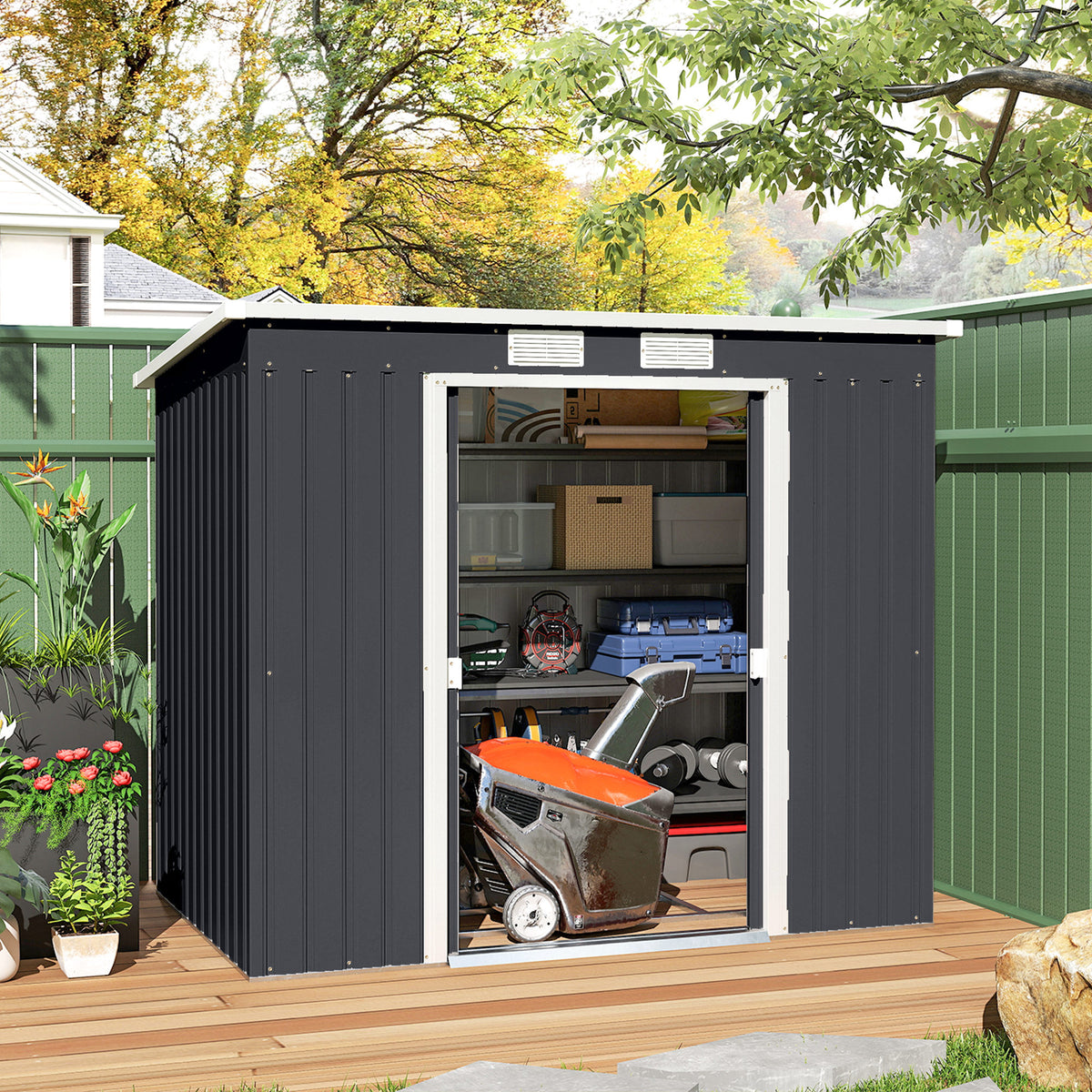 7' x 4' Galvanized Steel Garden Shed with Foundation Kit