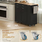 Kitchen Island on Wheels with Wood Drop Leaf, Charging Station, Rolling Kitchen Cart with Adjustable Shelf, Black