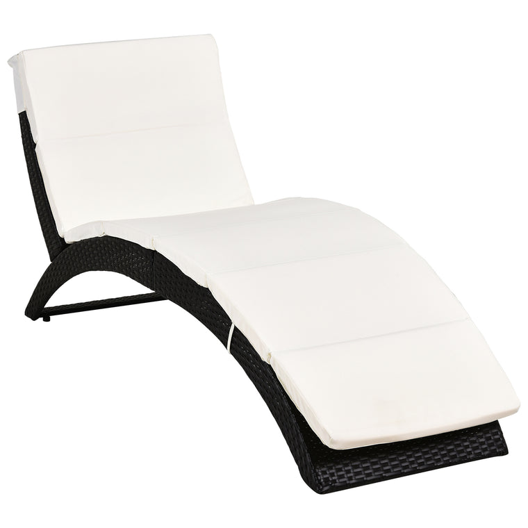 Beige PE Rattan Chaise Lounger with Cushion