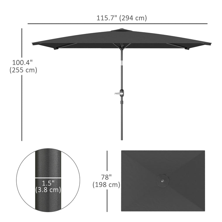 6.6' x 9.6' Dark Grey Aluminum Rectangle Patio Umbrella
