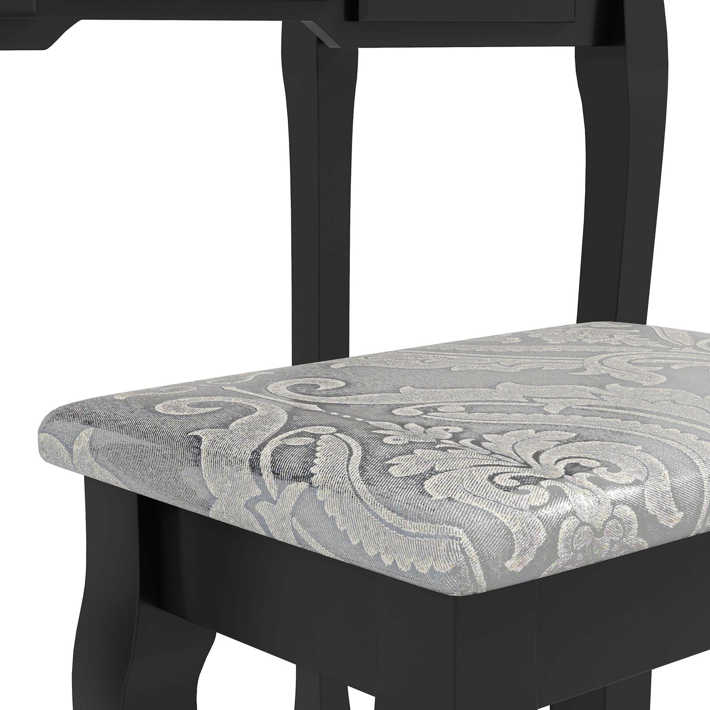 Vanity Desk with Stool, Makeup Vanity with 360° Rotating Oval Mirror, 5 Drawers and Padded Seat, Dressing Table for Bedroom, Black