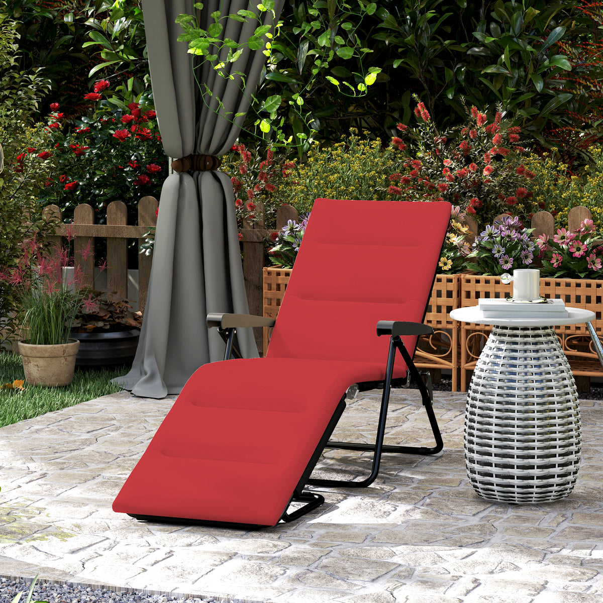 Foldable Lounge Chair, Reclining Patio Sun Lounger with 6-Position Adjustable Back, Wine Red