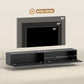 55" Floating TV Stand for TVs up to 72 Inch, Wall Mount Media Console with 2 Fluted Flip-Down Doors, Cable Hole, Black