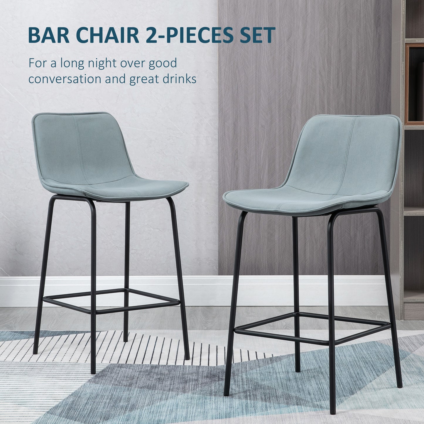 Bar Stools Set of 2, Upholstered Counter Height Bar Chairs, Kitchen Stools with Steel Legs