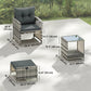 Wicker Patio Chairs with Ottomans, 2-Tier Glass Coffee Table and Cushions, 5 Pcs Patio Furniture Set, Grey