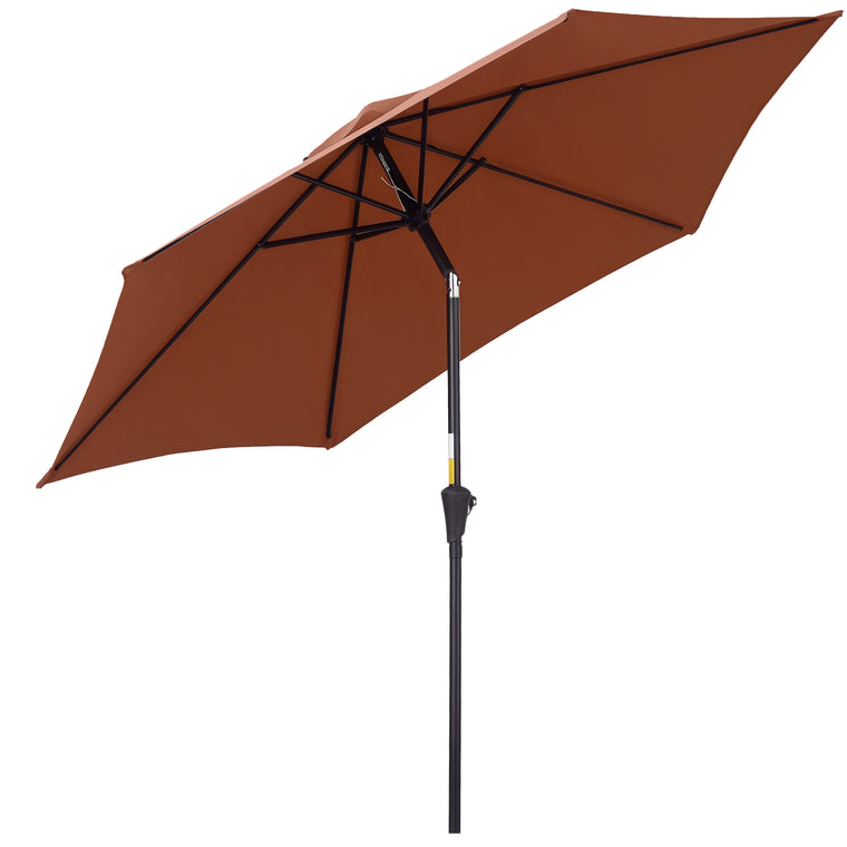 8.5FT Coffee Round Garden Parasol with 6 Ribs & Crank Handle