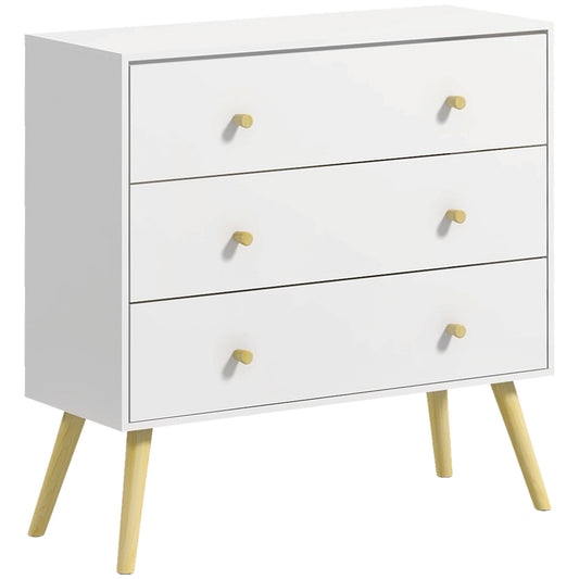 3-Drawer Dresser with Wood Legs - White