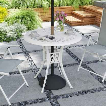 30-inch Round Patio Dining Table with Umbrella Hole Cast Aluminium Outdoor Bistro Table, Brown - White