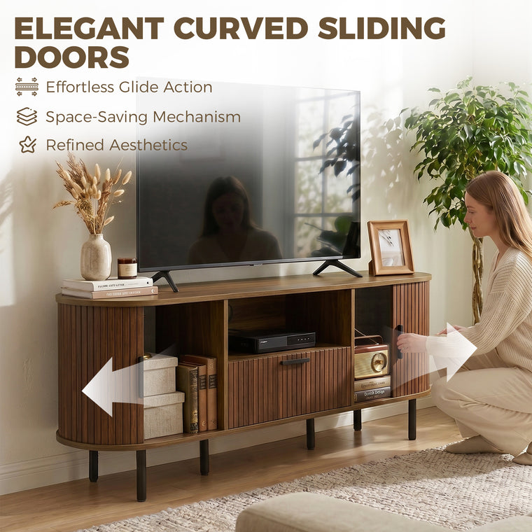 60" TV Stand with Curved Sliding Doors