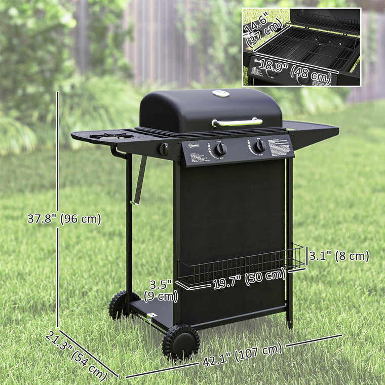 Black 2+1 Burner Propane Gas BBQ Grill with Side Burner