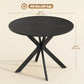 39" Dining Table, Contemporary Round Kitchen Table with Steel Legs, Black Wood Grain