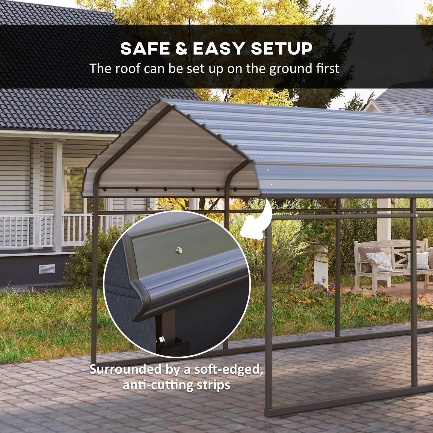 Metal Carport, Heavy Duty Garage Car Shelter with Galvanized Metal Roof and Removable Sidewalls, Light Grey