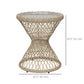 Wicker Outdoor Coffee Table, 18" Round Drum-Style Outdoor Patio Table with Tempered Glass Top, Light Brown