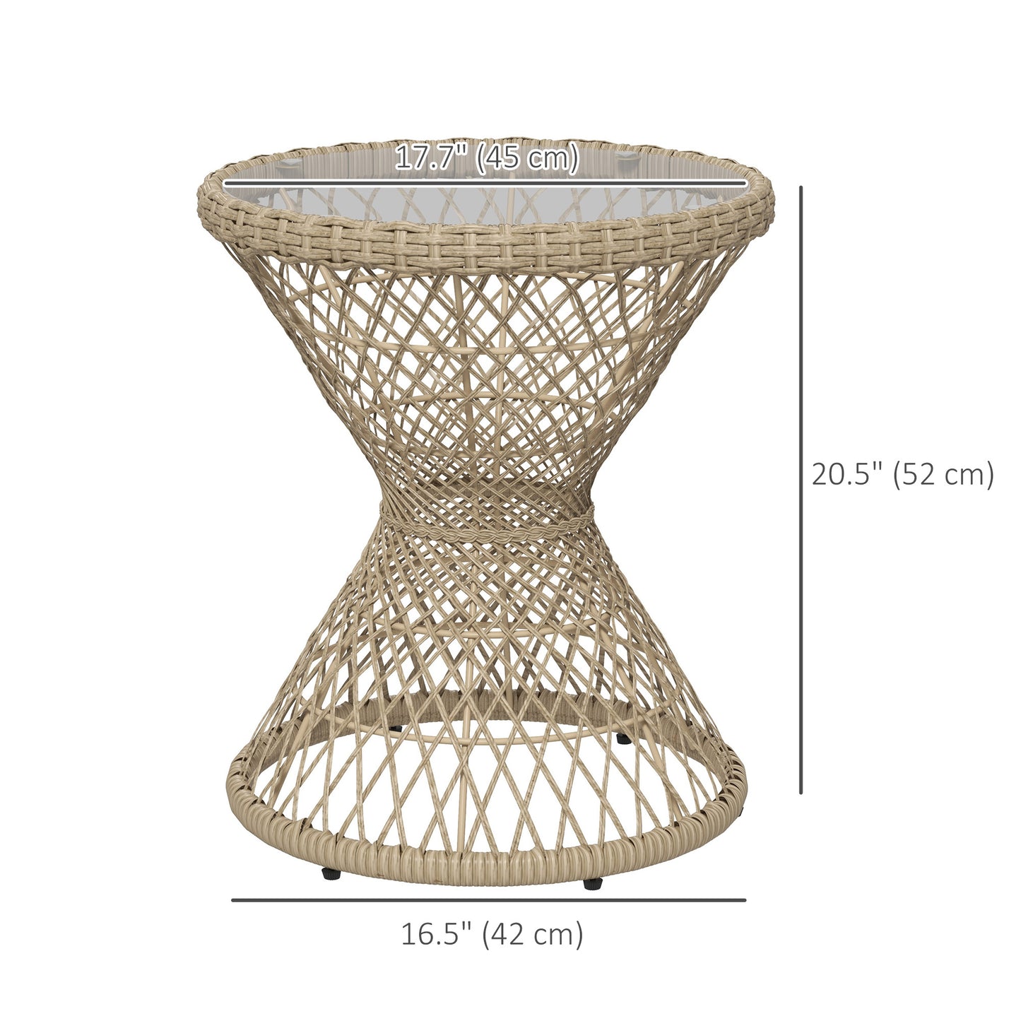 Wicker Outdoor Coffee Table, 18" Round Drum-Style Outdoor Patio Table with Tempered Glass Top, Light Brown