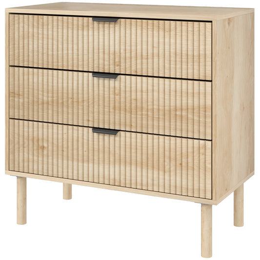 3-Drawer Fluted Dresser with Solid Wood Legs - Oak
