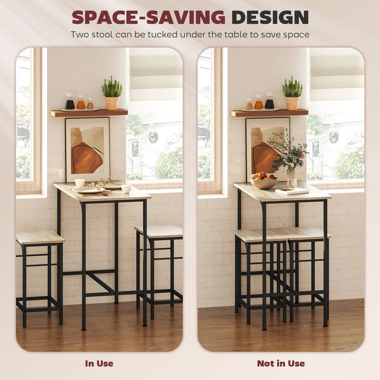 3-Piece Bar Table Set for 2 with Stools - Natural Wood