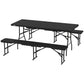 6FT 3PCS Faux Rattan Outdoor Camping Table Bench Set with Carrying Handles, Folding Picnic Table with 2 Benches, Black