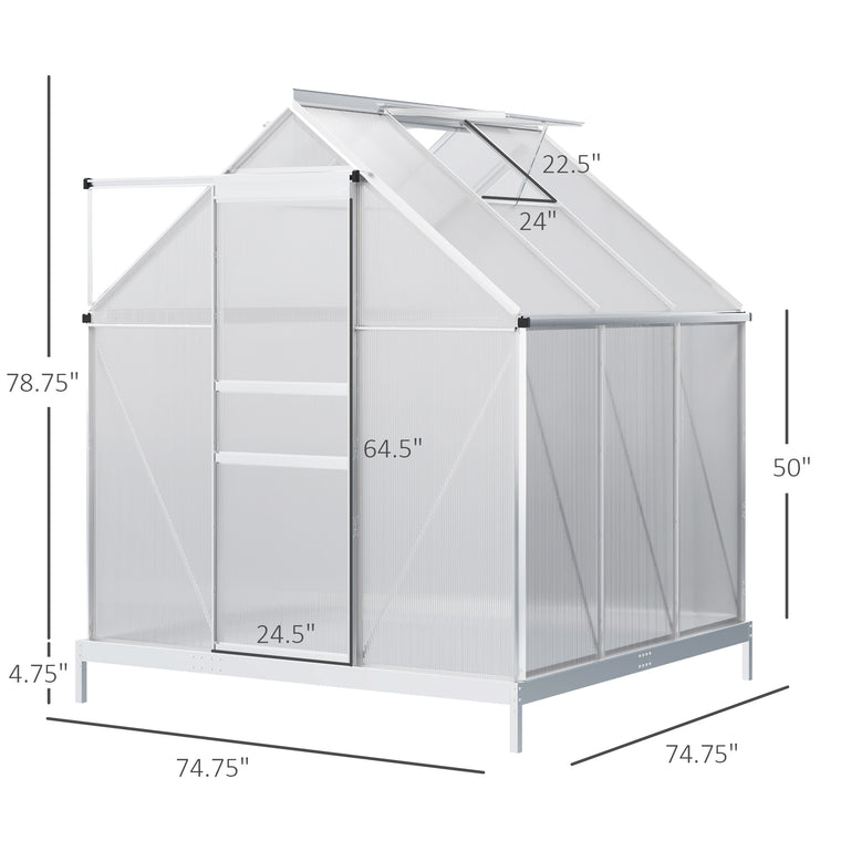 6' x 6' x 6.5' Clear Polycarbonate Greenhouse with Roof Vent