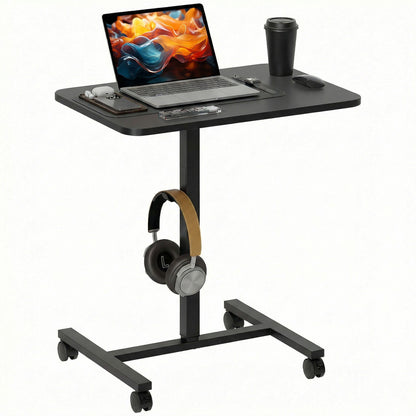 Height Adjustable Standing Desk with Wheels - Black Wood Grain