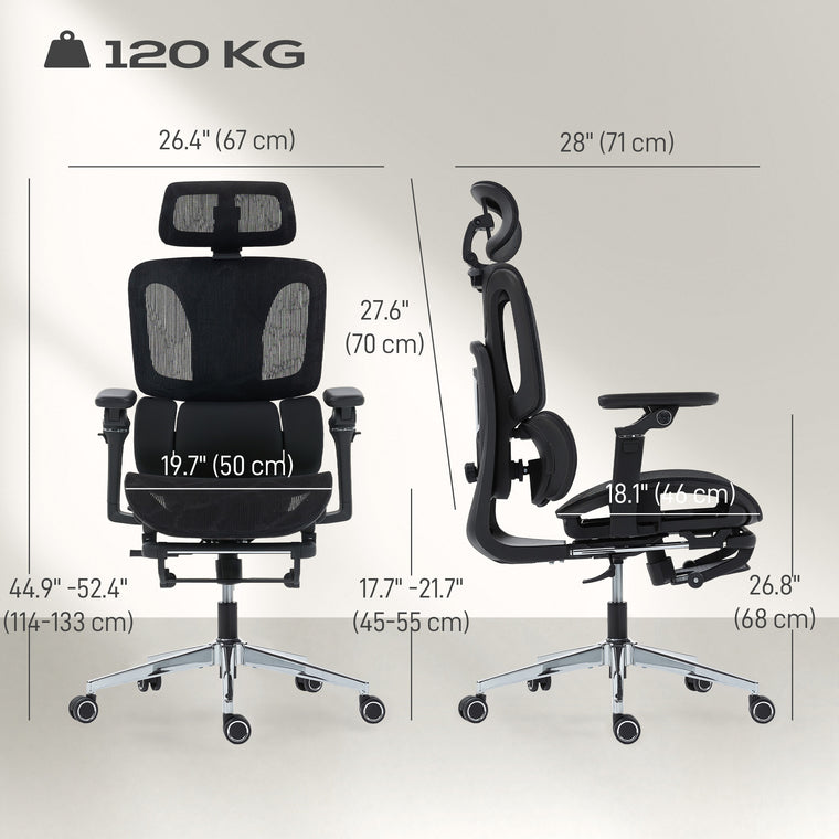 Ergonomic Mesh Office Chair with Headrest and Footrest - Black