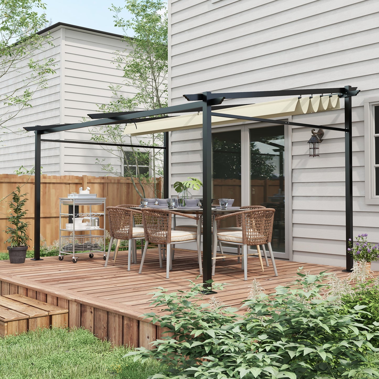 Metal Pergola with Sliding Roof Canopy, Retractable Pergola Canopy