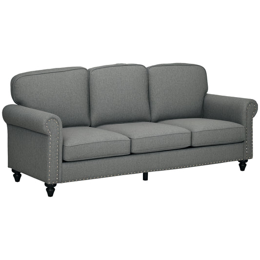 81" 3-Seater Linen Sofa with Nailhead Trim - Grey