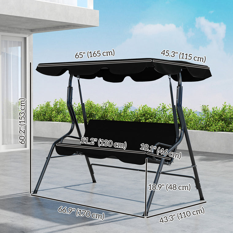 3-Seater Porch Swing with Adjustable Canopy & Cushion