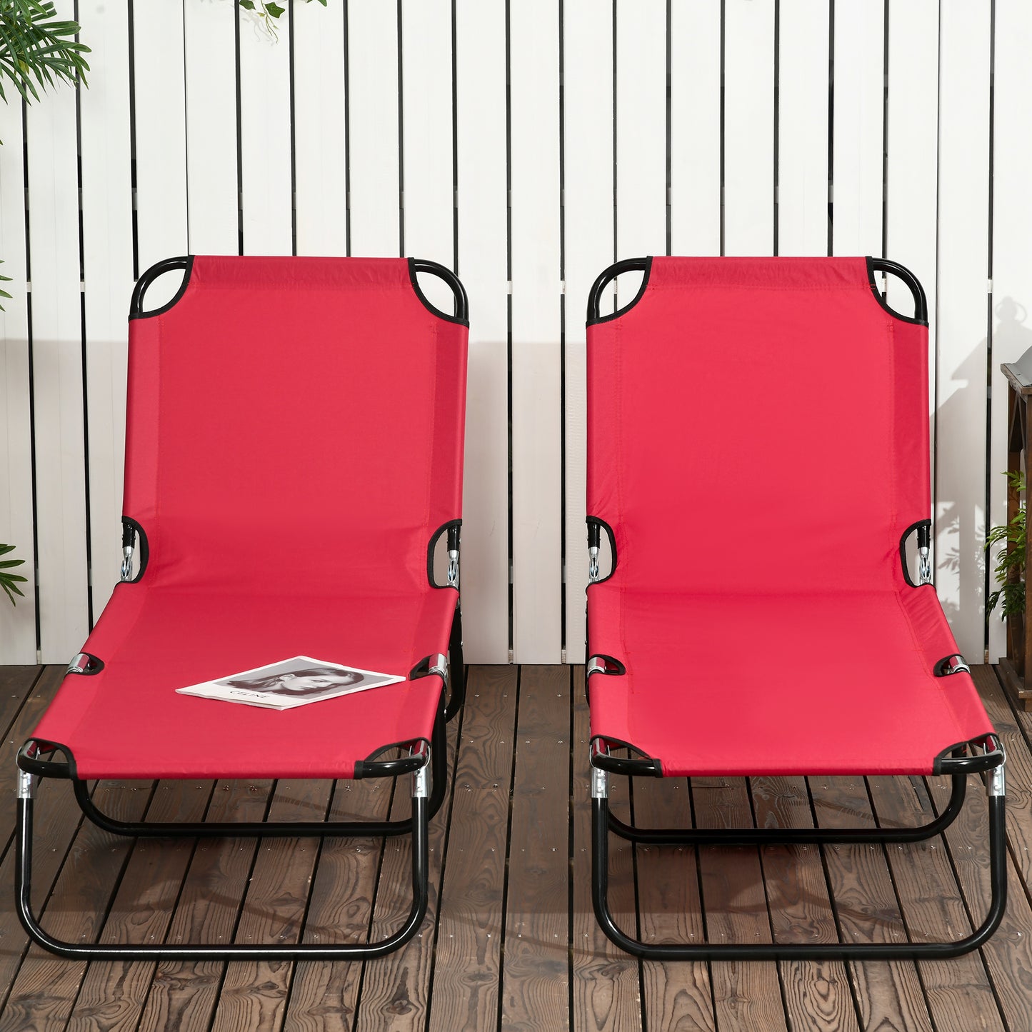 Set of 2 Folding Outdoor Lounge Chair, Sun Tanning Chairs with Reclining Back, Breathable Mesh for Beach Patio, Grey