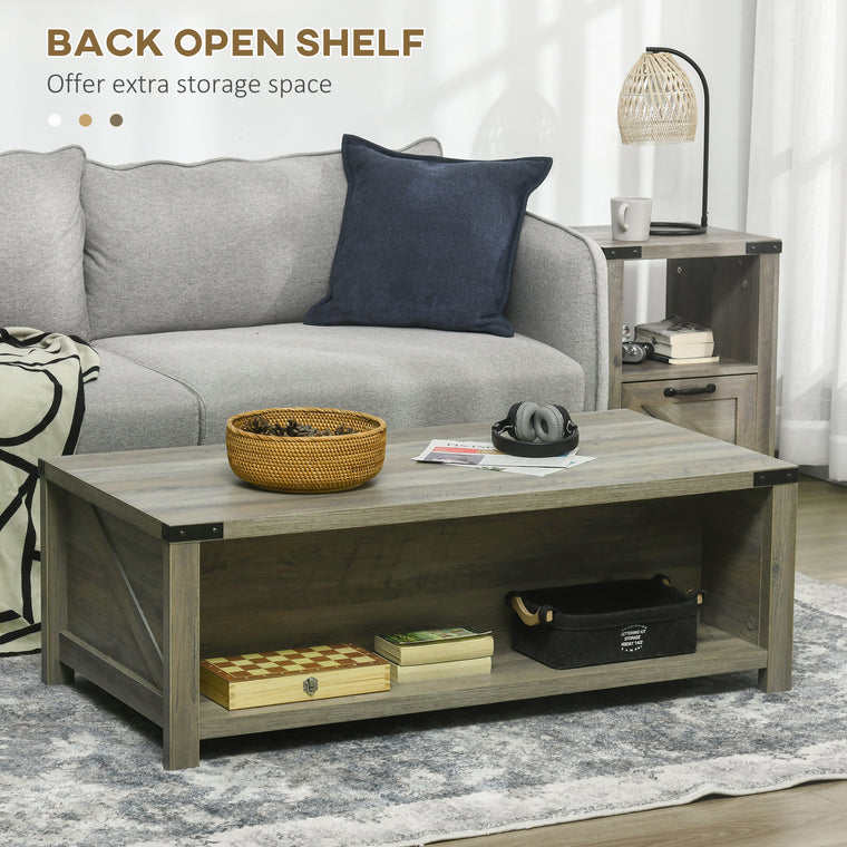 Farmhouse Coffee Table with Drawer and Shelf - Grey