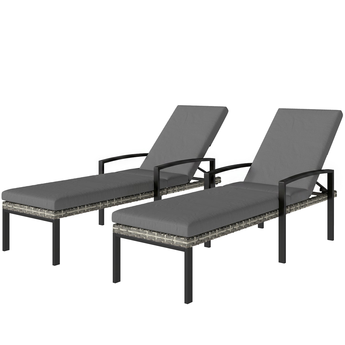 Chaise Lounge Chairs Outdoor, Set of 2 Wicker Patio Lounge Chairs with 5-Level Adjustable Backrest, Cushion