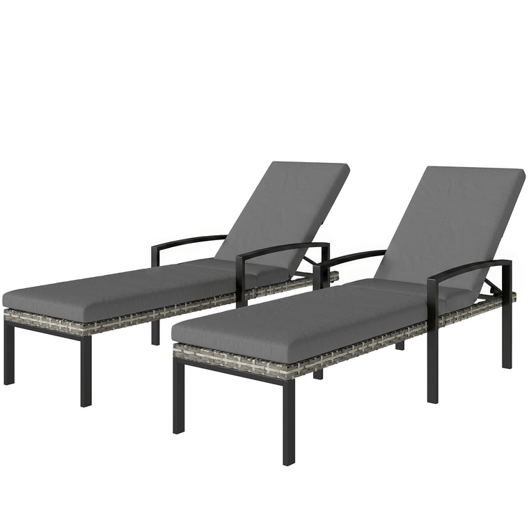 2-Piece Wicker Chaise Lounge Set with 5-Level Backrest