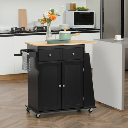 Rolling Kitchen Cart with Spice Rack - Black
