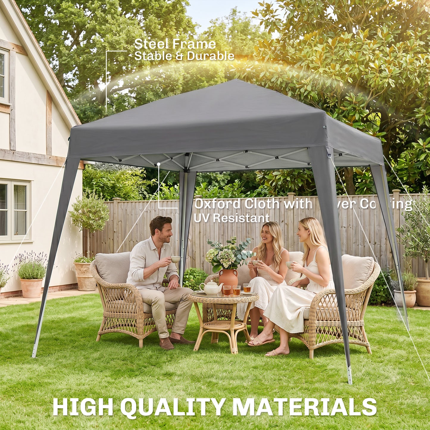 8' x 8' Pop Up Canopy, Outdoor Folding Tent, Portable Party Tent with Carrying Bag for Camping, Party, Picnic, Grey