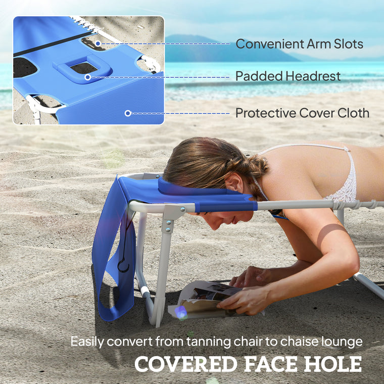 Tanning Chair with Face Hole and Side Table - Navy Blue