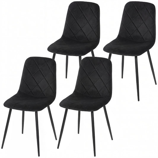 Upholstered Dining Chairs Set of 4 with Steel Legs - Black