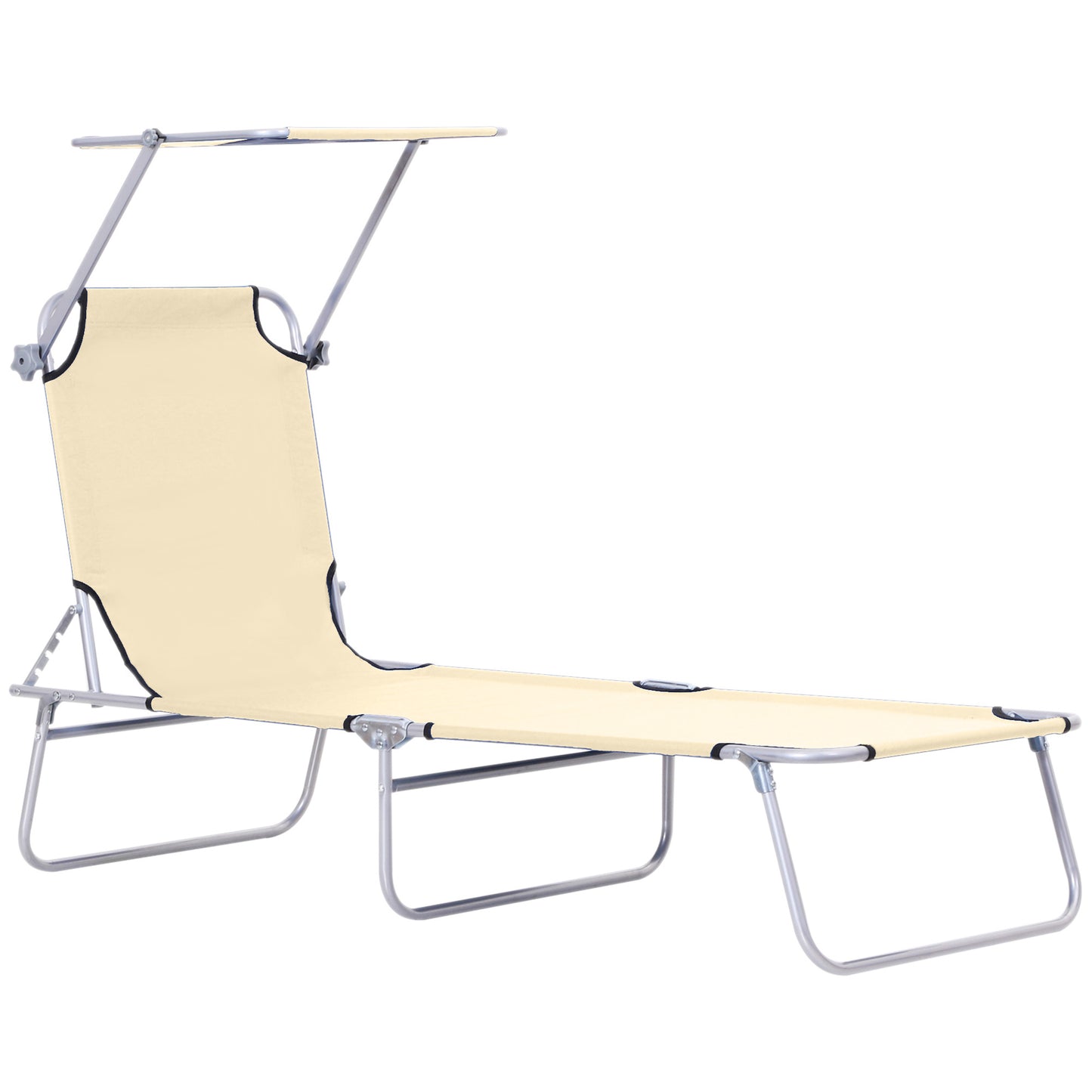 Outdoor Lounge Chair, Adjustable Folding Chaise Lounge, Tanning Chair with Sun Shade for Beach, Camping, Hiking, Backyard, Light Grey