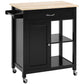 Rolling Kitchen Cart with Wood Top and Drawer, Kitchen Island on Wheels for Dining Room, Black