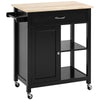 Rolling Kitchen Cart with Wood Top and Drawer - Black