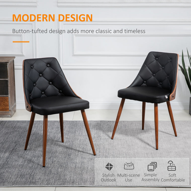 Tufted Dining Chairs Set of 2, Faux Leather - Black