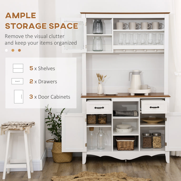 71" Farmhouse Kitchen Buffet with Hutch - White