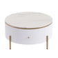 Modern Round Coffee Table with 2 Large Drawers, MDF Construction and Gold Legs, Sleek Modern Design, 31.5" L x 31.5" W x 17" H, White+Gold