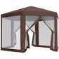 13' x 11' Hexagonal Party Tent, Canopy Tent with Nettings, Zipped Doors for Garden, Patio, Outdoor, Brown