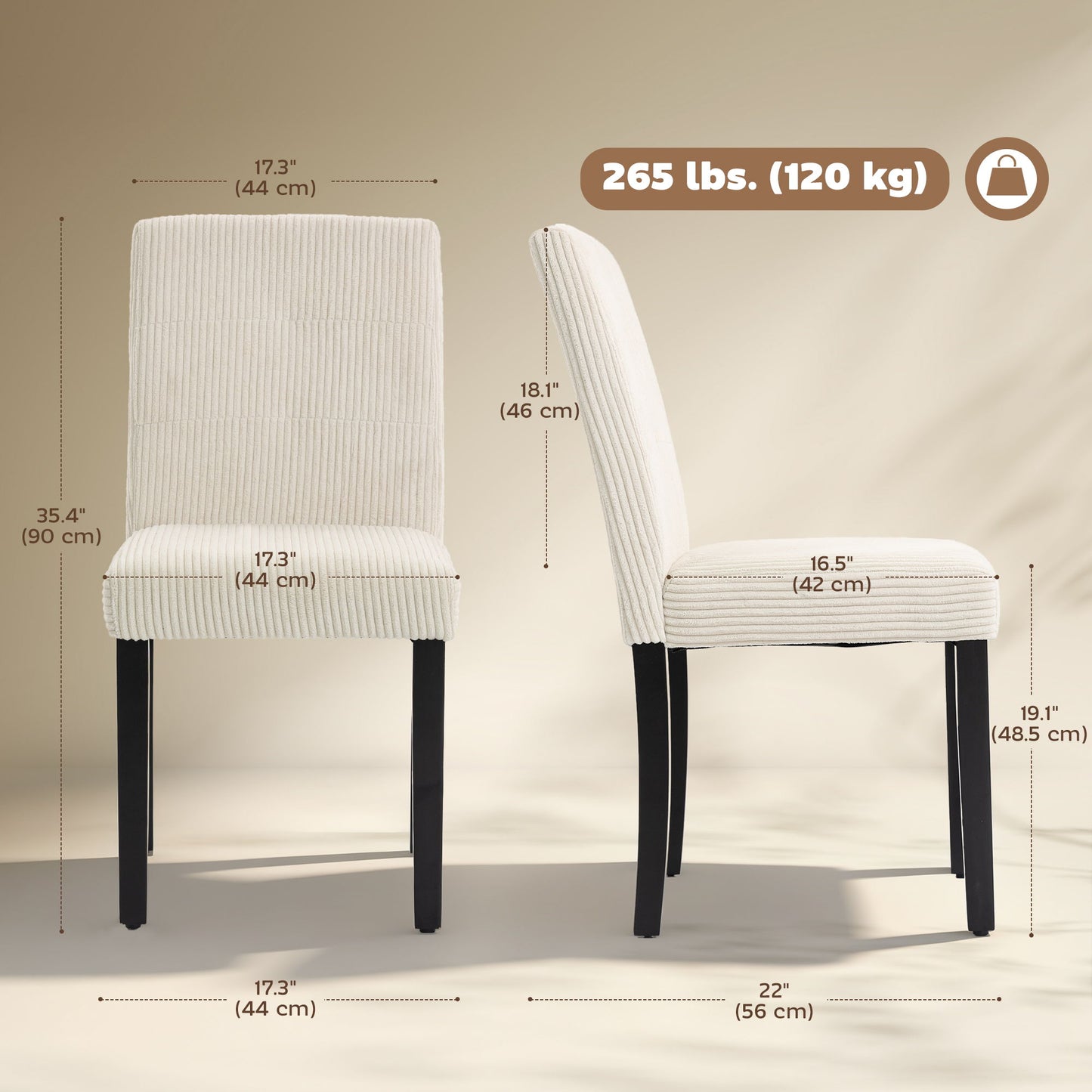 Modern Dining Chairs Set of 4, Kitchen Chairs with Rubberwood Legs and Padded Seat, Beige