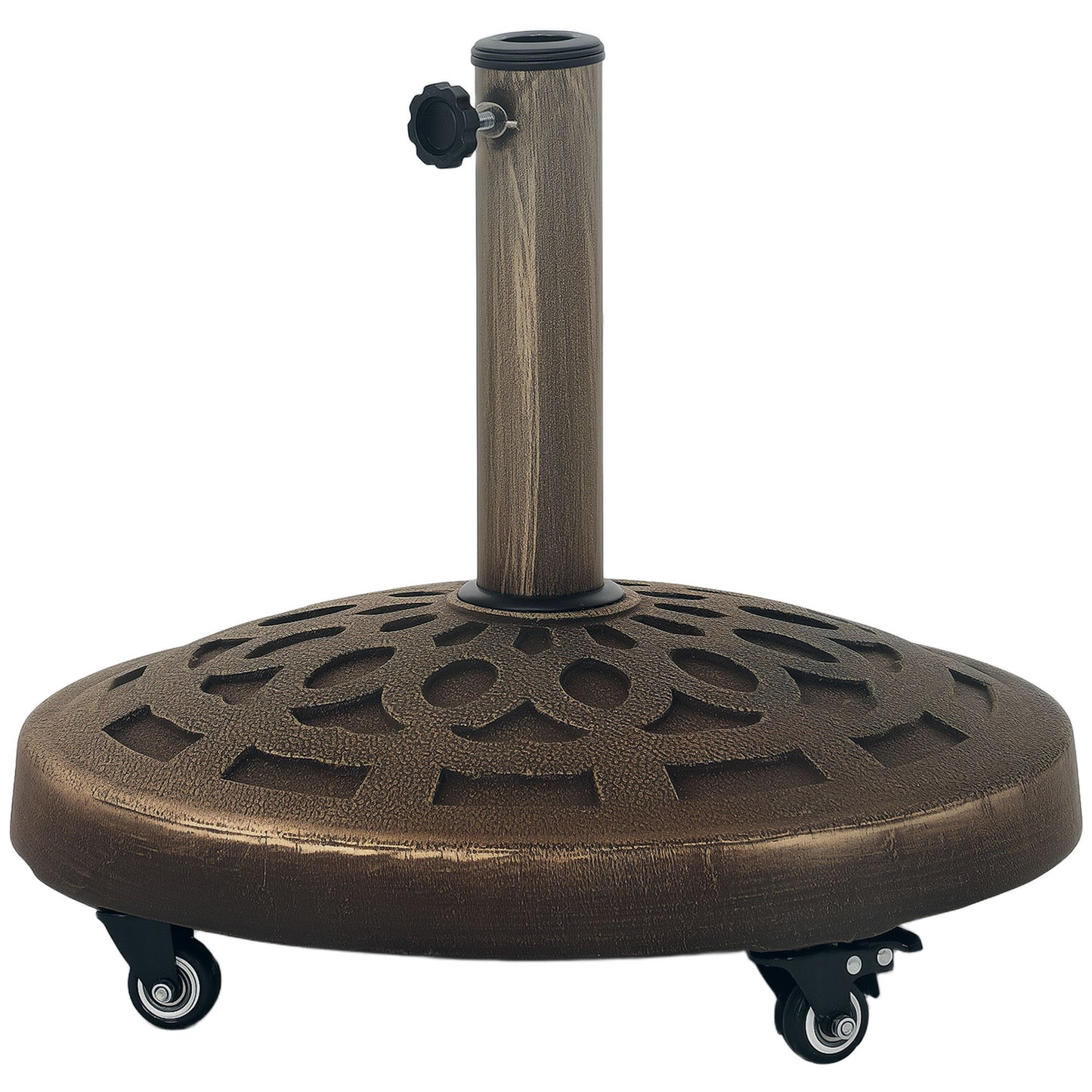 46lbs Resin Round Patio Umbrella Base with Wheels, Umbrella Stand Base, Heavy Duty Patio Umbrella Holder for 1.3"/1.5"/1.9" Poles for Outdoor, Lawn, Poolside, Bronze